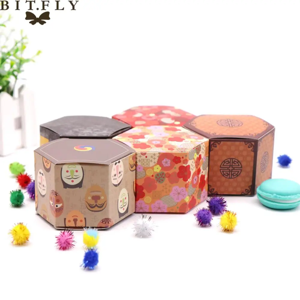 Креативная бумажная Шестигранная коробка для конфет с лентой ярлык надписью Thank