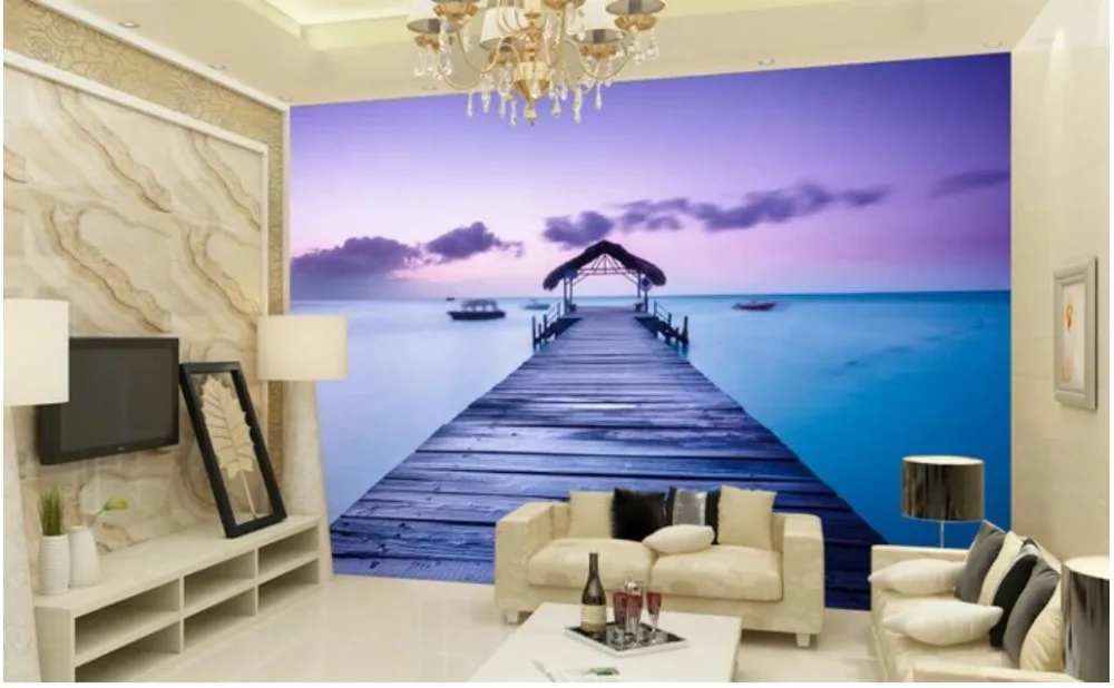 3d фотообои на заказ Мальдивы мост морской пейзаж фон для телевизора домашний