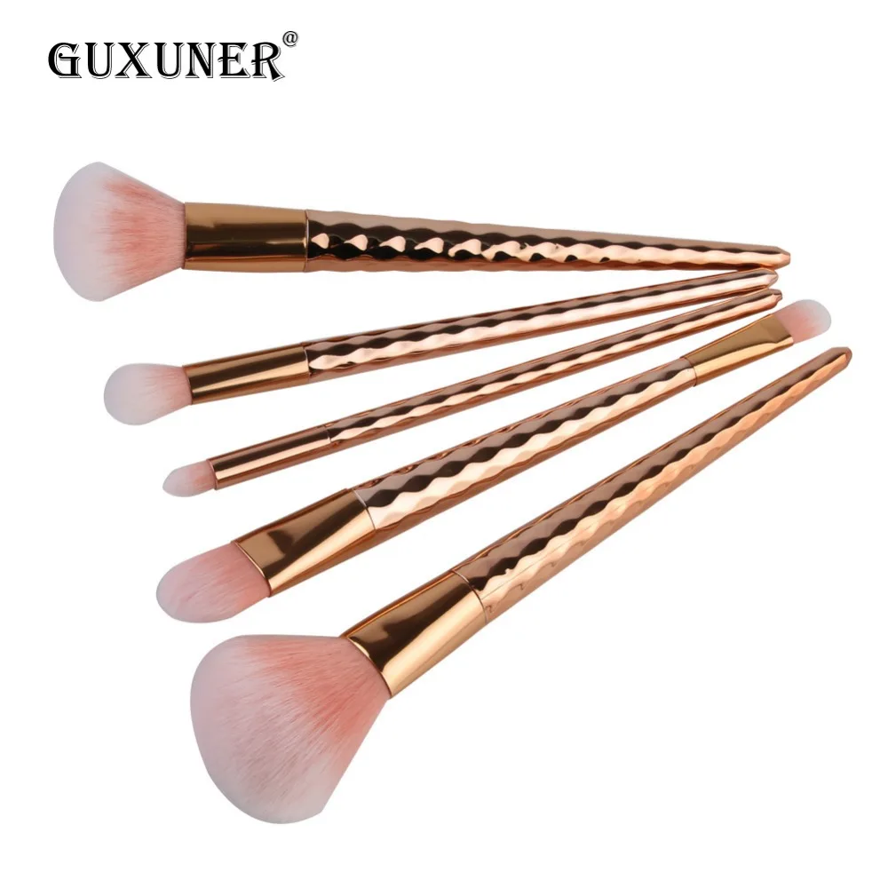GUXUNER 5 шт. Diamond Rose Gold набор кистей для макияжа Фонд Румяна Тени Русалка Радуга Кисть
