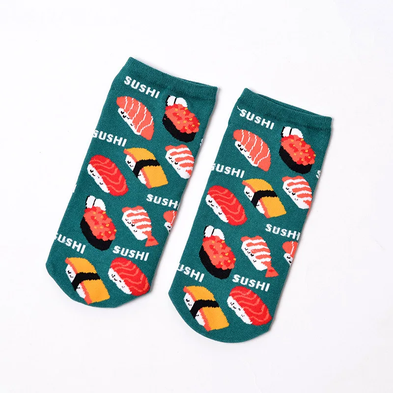 Харадзюку с изображением из мультфильма Lucky Cat Fish суши Хлопковые женские лодочные носки милые котята короткие носки для девочек креативные забавные невидимые Тапочки - Цвет: Lucky cat 2