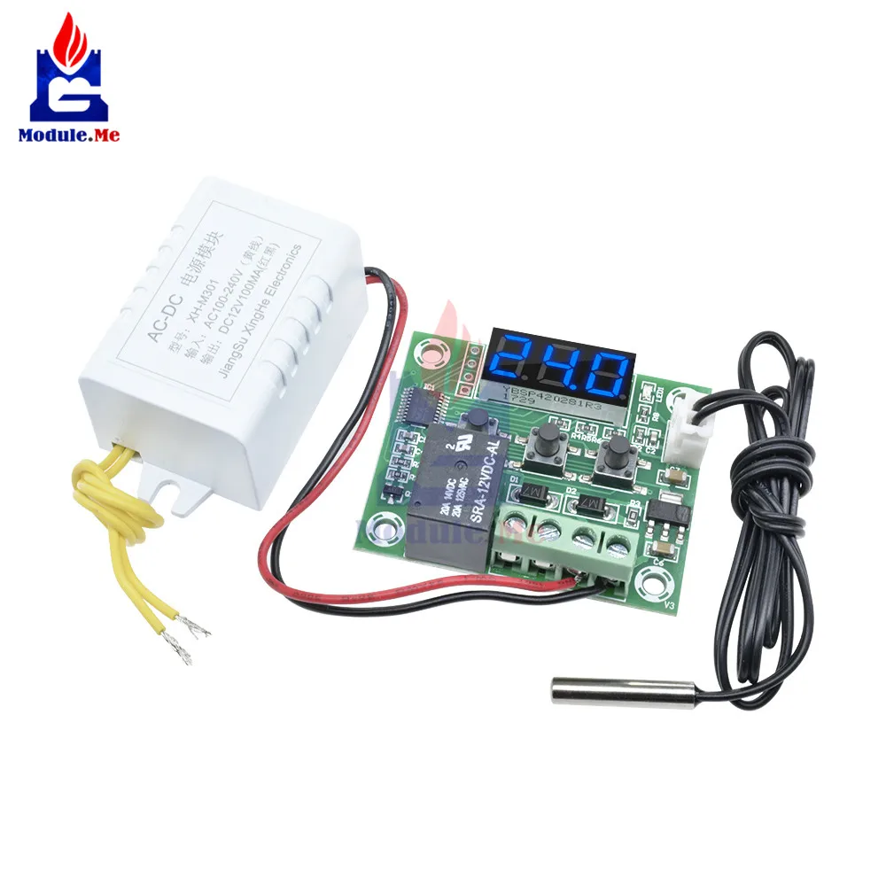 Blue Thermostat Переменный ток 110-220 В трансформатор AC-DC модуль питания W1209 светодиодный цифровой термостат переключатель контроля температуры с датчиком температуры - Цвет: Blue Thermostat