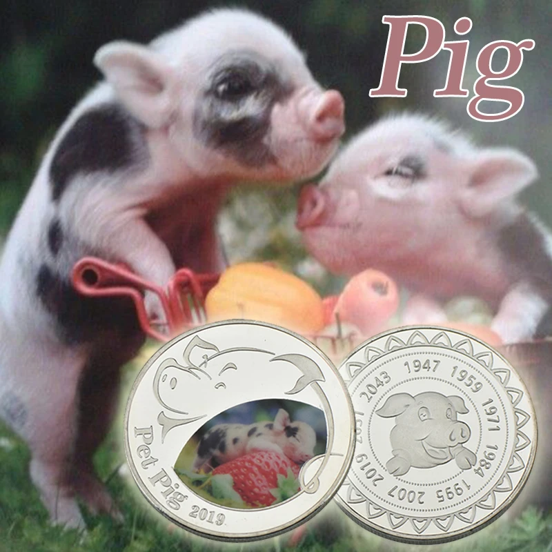 WR Посеребренная памятная монета с милым животным поросенком металлическая
