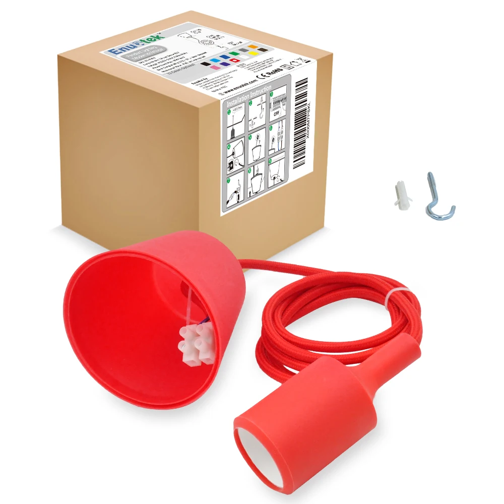 

Red Ceiling Hanging Pendant Light Fixture in Colorful DIY E27 Lamp Holder Hanging Pendant Cord Collection by Enuotek