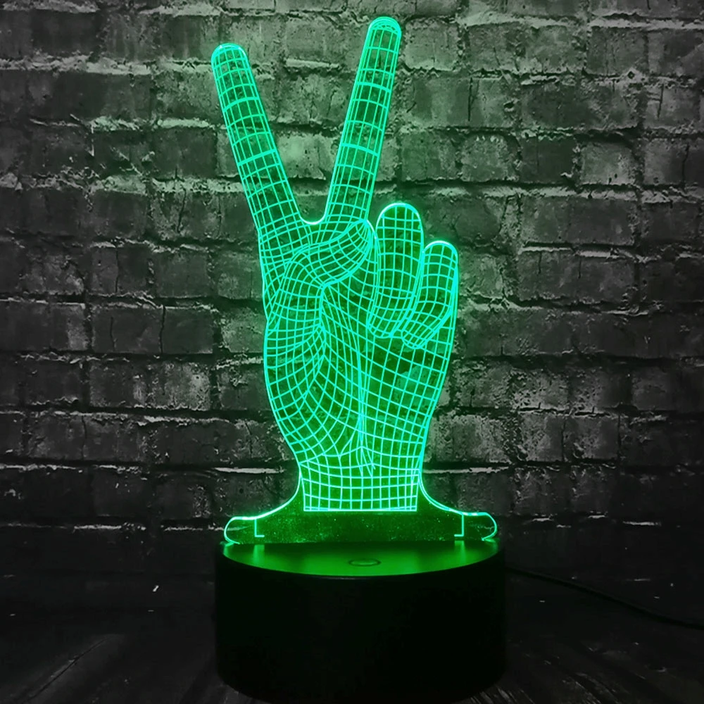 Новинка победный знак 3D светодиодная USB лампа 7 видов цветов Акриловая