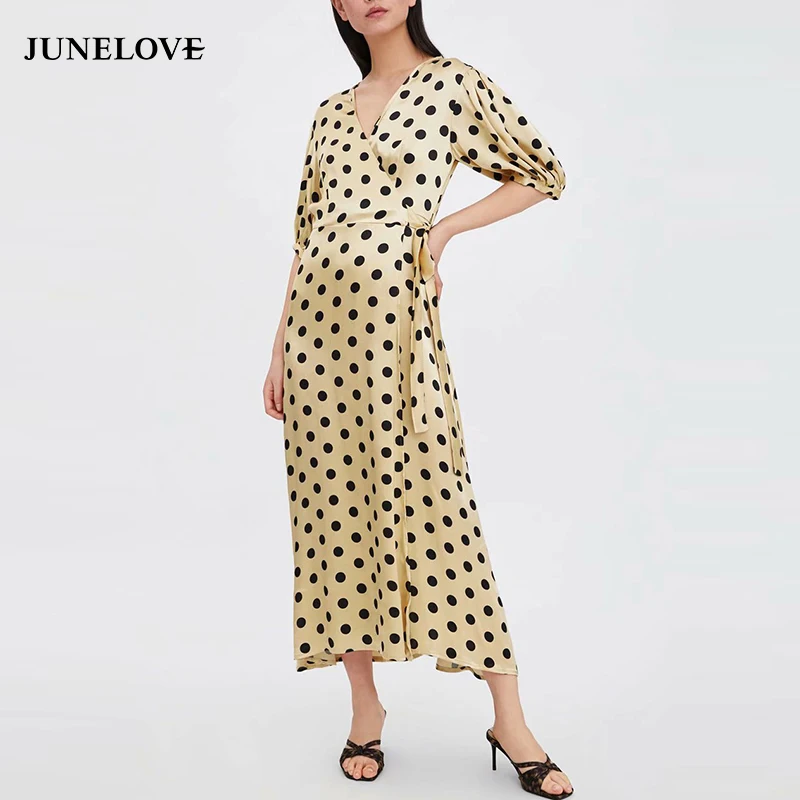 JuneLove женское весеннее короткое длинное платье макси с пышными рукавами