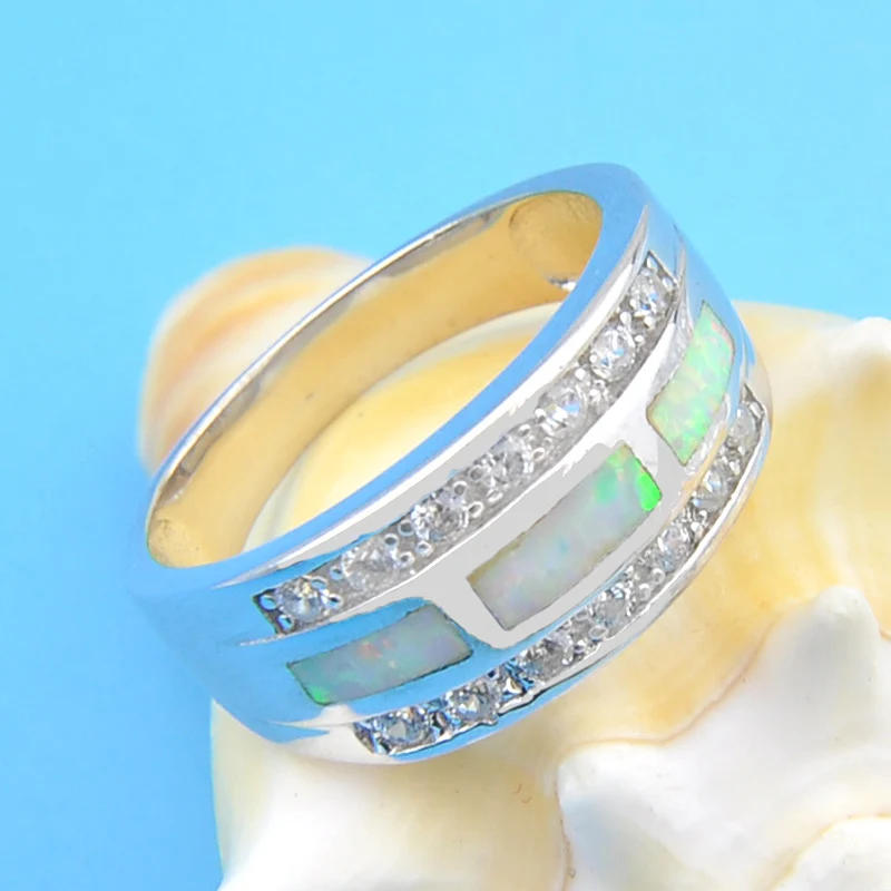 Уникальные серебряные кольца с голубым и белым огненным опалом для семьи друзей