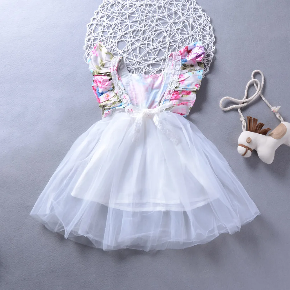 Baby Girl Summer Cute Lace Ruched Dress Floral Ruffled Princess Dresses Children Girls Clothing Set | Детская одежда и обувь