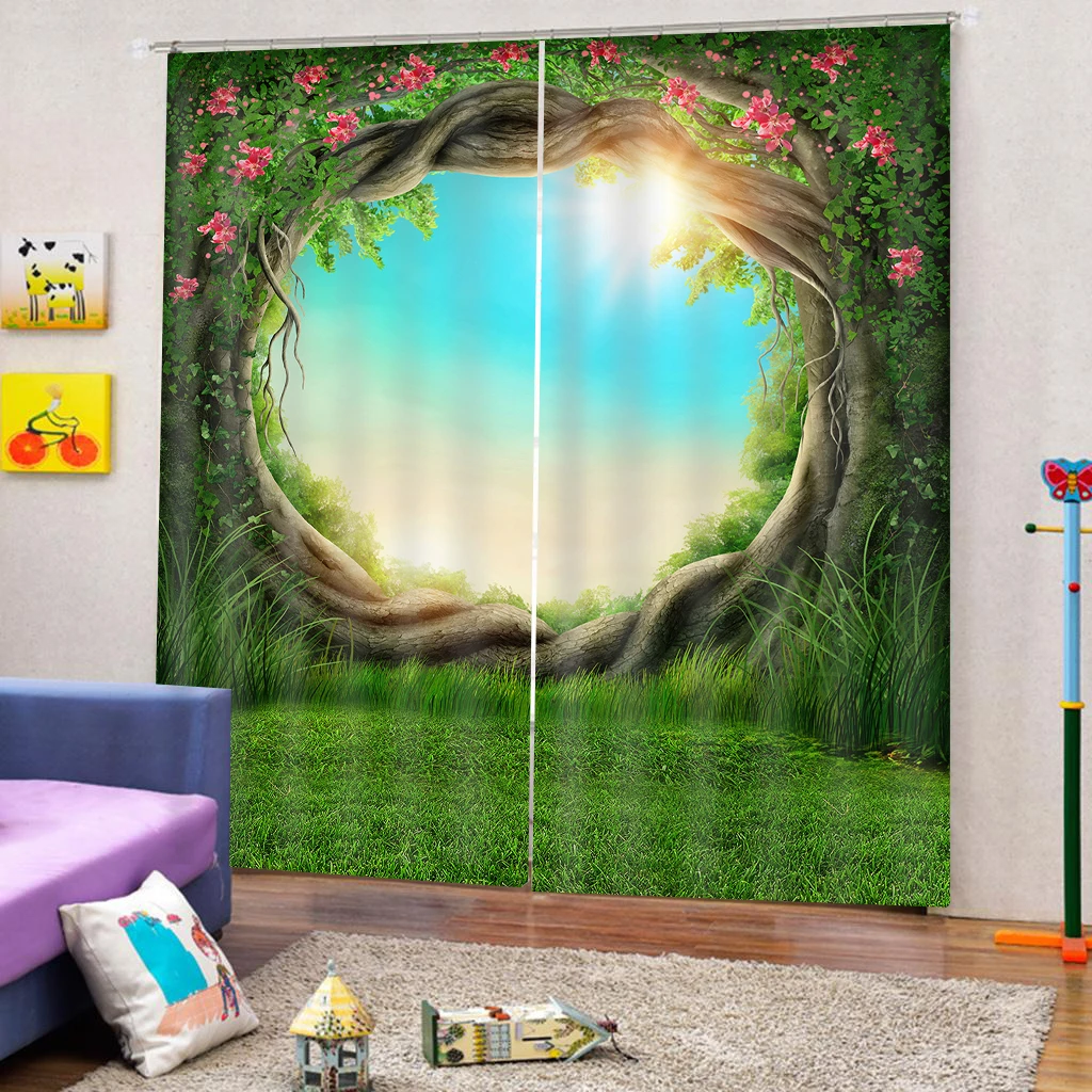 Tree Hole Print Windows Curtains for Living Room Bedroom Decorative Kitchen Drapes Window Treatments Rustic Style | Дом и сад