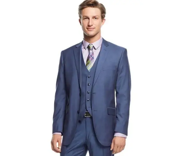 Blue Wedding Tuxedos Notched Lapel Slim Fit Groomsmen Suit Two Button Three Piece Suits ( jacket+Pants+vest+tie)