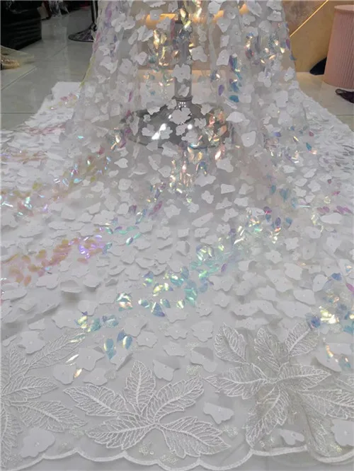 2019 African French Sequin Net Lace Fabric 5 Yards Bridal Tulle Magenta Green Nigeria Beaded For Wedding | Дом и сад