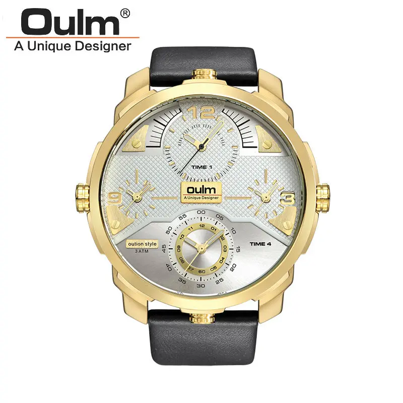 Топ бизнес часы из натуральной кожи ремешок 4 часовая зона Япония кварцевый