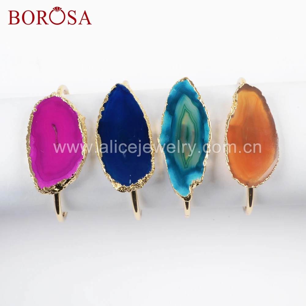 BOROSA 5/10 шт. Золотой Цвет Свобода Агаты срез камня браслеты смешанные цвета