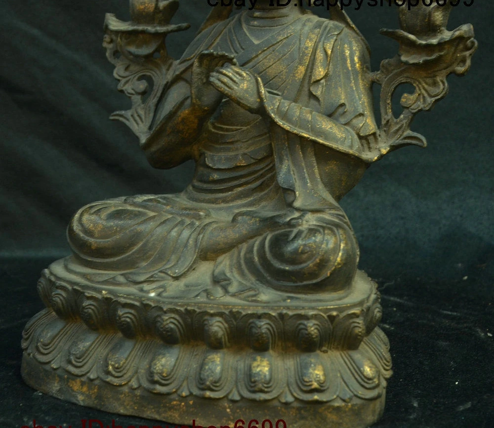 Древнетибетский буддизм Бронзовая позолота Je tsungkhapa Lama Tsong Khapa Будда статуя сидя |
