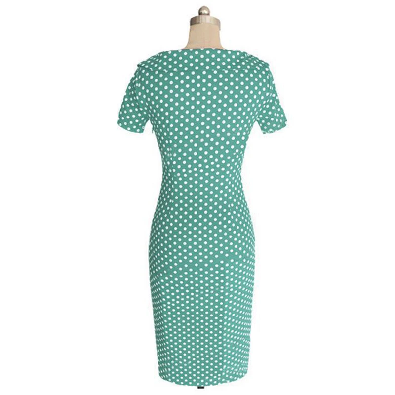Kostlich V Neck With Bow Knot Dot Pencil Dress Short Sleeves Women Summer Bodycone Party Dresses Casual Sundress | Женская одежда