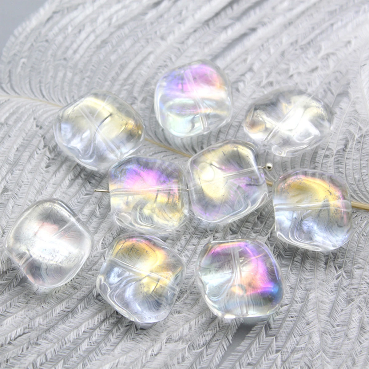 Lampwork стеклянный чешский бисер неправильный светильник зеленый AB Радужный цвет около 19 мм(6/") x 17 мм(5/8"), отверстие: около 1,2 мм, 10 шт
