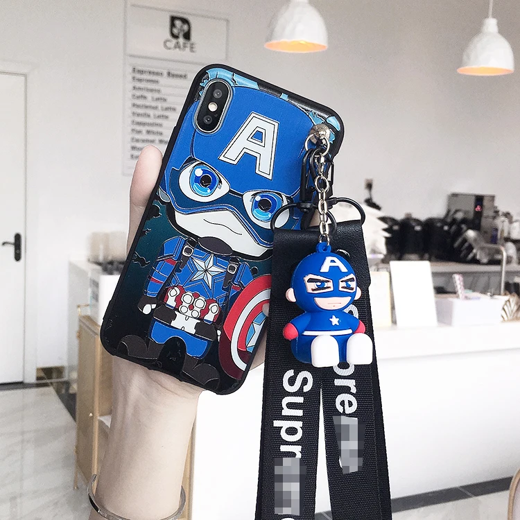 Cute 3D Avengers Heroes Back Cover for Huawei P30 lite P20 pro P10 plus nova4E /nova3 3E Spider Iron Man back Cover+toy+Straps |