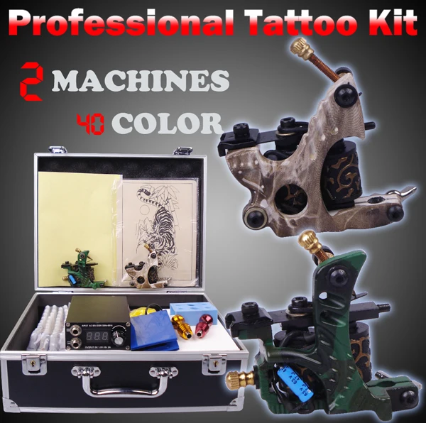 starter tattoo kit 2 top tattoo machime/gun 40 color inks body art set YLT-46 factory sale