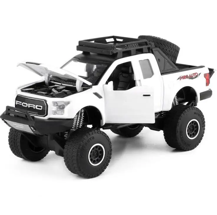 1:32 Raptor F150 пикап металлические игрушечные машинки модель с музыкой мигающий Звук для мальчиков подарки на день рождения - Цвет: Белый