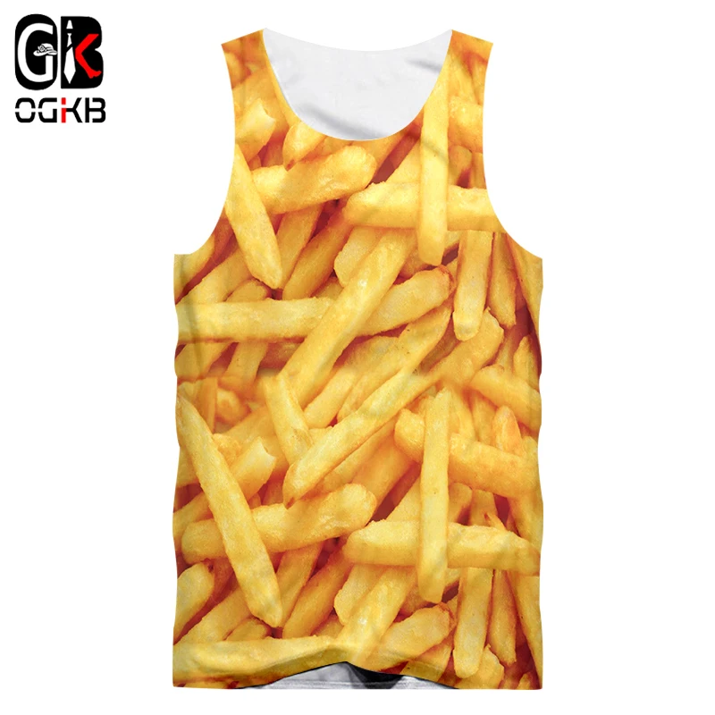 

OGKB Vest Man New Bodybuilding edibles 3D Tank Tops Print French fries Hip Hop Plus Size Costume Unisex Sleeveless Shirt