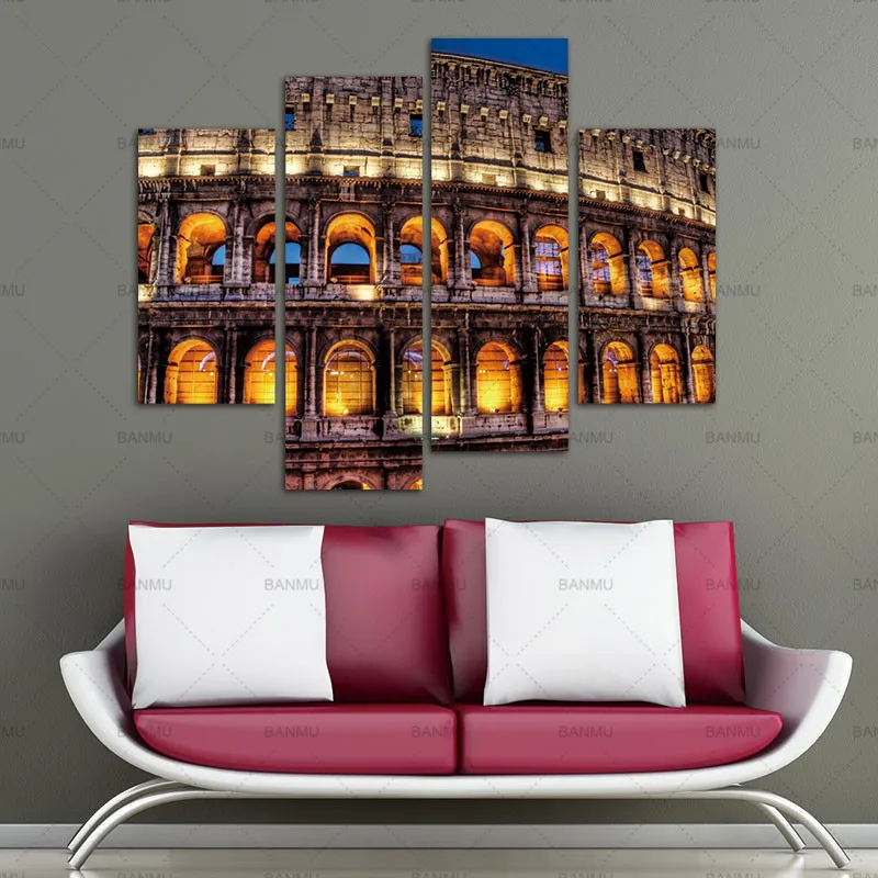 Современная Настенная картина 4 шт. римская цветная для строительства дома