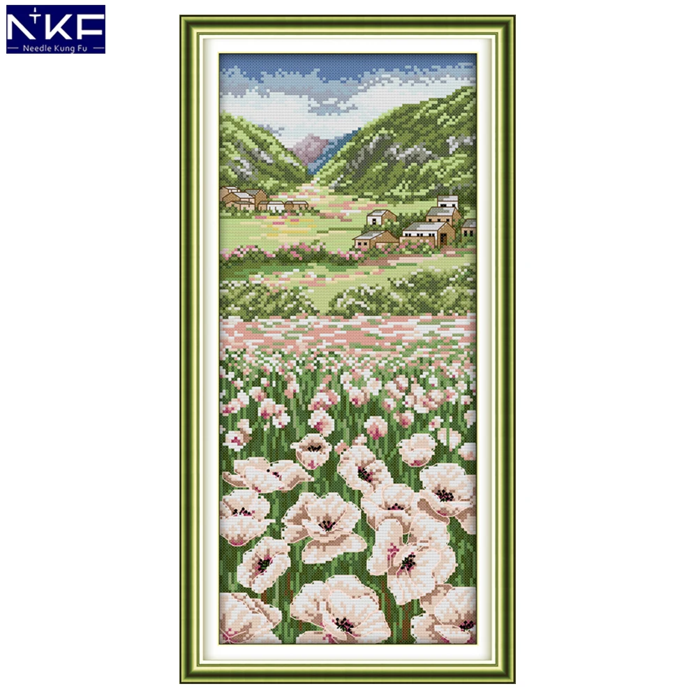 

NKF Poppy Fields Stamped Cross Stitch Pattern DIY Kit Needlework Embroidery Sets Chinese Cross Stitch for Home Decor