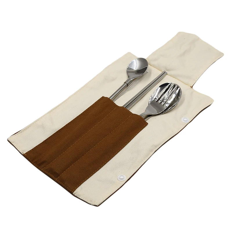 5pcs/set Cutlery Suit 304 Stainless Steel Portable Recyclable Spoon Chopsticks Straw For Restaurant Hotel Family Travel | Дом и сад
