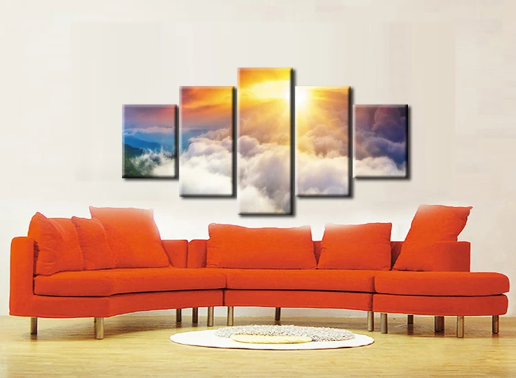 5 Панель hd-картины Sunshine облака Wall Art украшение дома Гостиная Печать на холсте