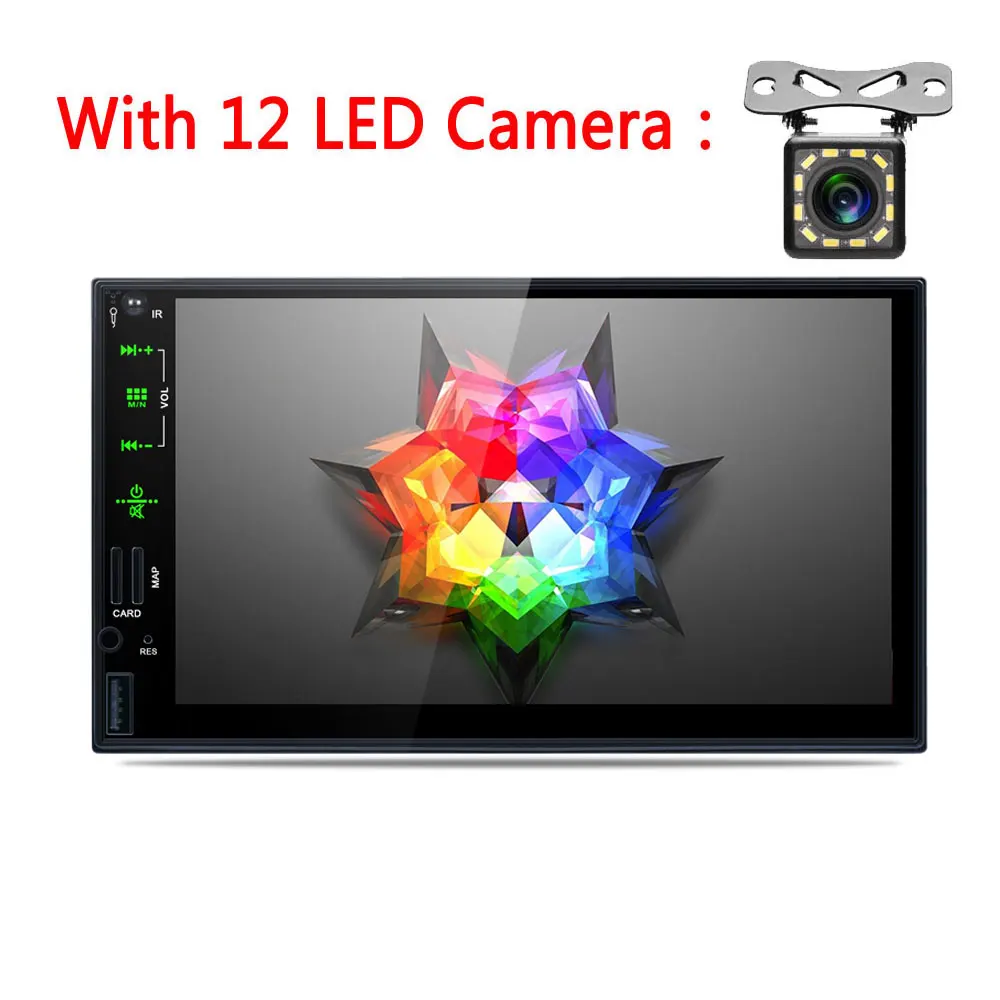 With 12 LED Camera Podofo 2 Din автомагнитола 7 ''сенсорный экран автомобильный мультимедийный плеер зеркальная связь MP5 стерео Bluetooth USB TF FM авто радио - Цвет: With 12 LED Camera