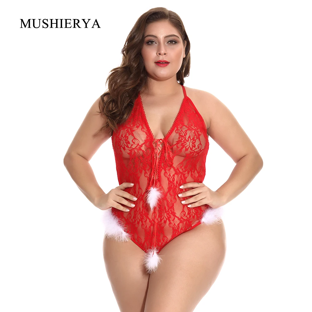 MUSHIERYA Sexy Christmas Teddy Lingerie Lace Plus Size Erotic Bodysuit Women Underwear Porn Lenceria Costumes 2019 | Тематическая