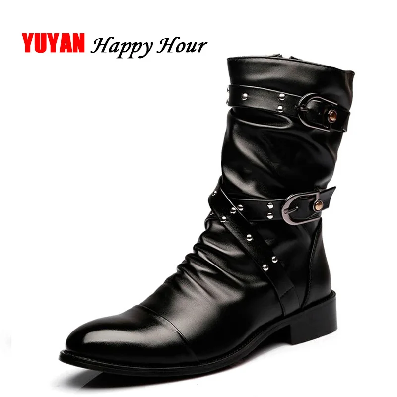 Мужские ботинки из натуральной кожи мотоциклетные с высоким берцем Брендовая