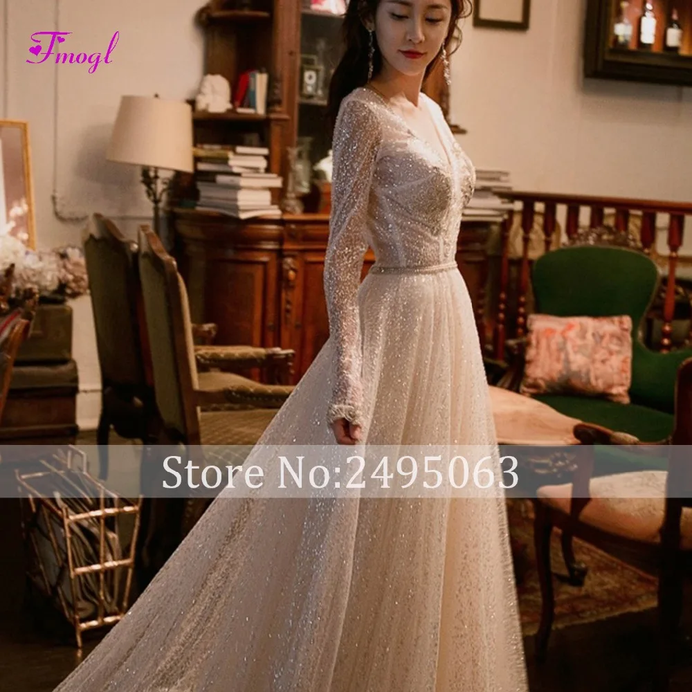 Fmogl Vestido de Noiva сексуальное свадебное платье трапециевидной формы с v-образным