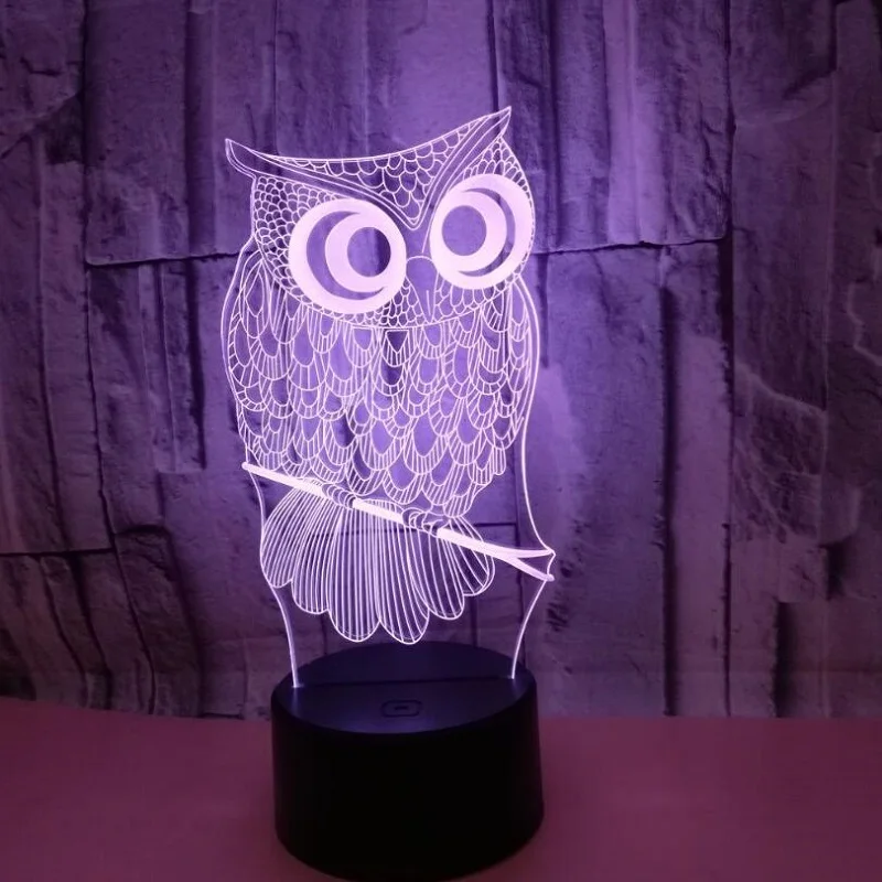 

3D visual owl Multi-colored Acrylic Light Creative gift Home Furnishing 7 color change Desktop Decoration