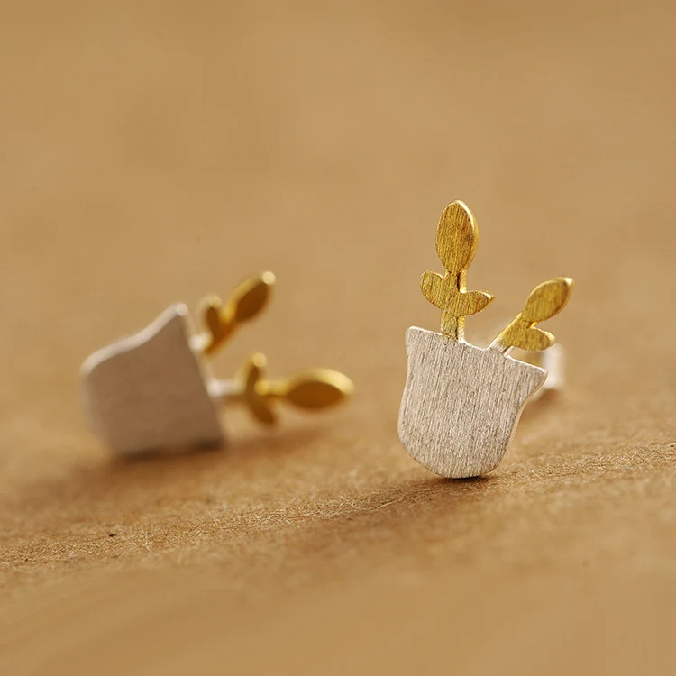 Оригинальные дизайнерские золотые серьги в виде цветочных горшков 925 пробы sv с
