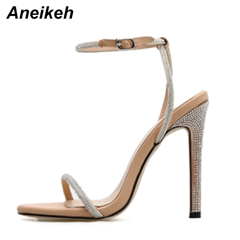 Женские однотонные сандалии Aneikeh 2019 из искусственной кожи тонкие с круглым