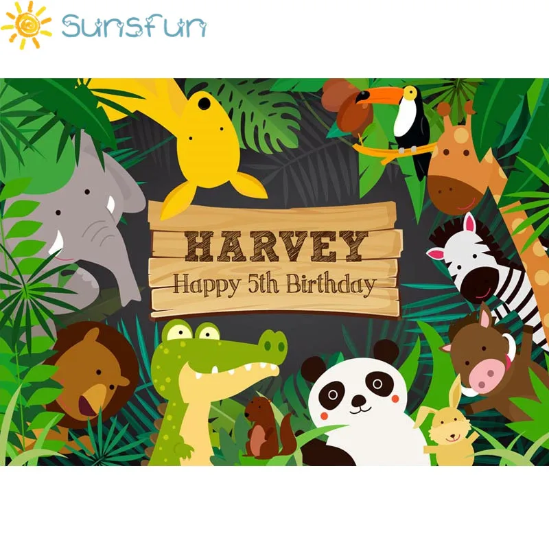 Sunsfun 7x5 футов мультфильм день рождения фотографии фоны Животные Прекрасный новорожденный дерево персональный настроить имя возраст Фотостудия