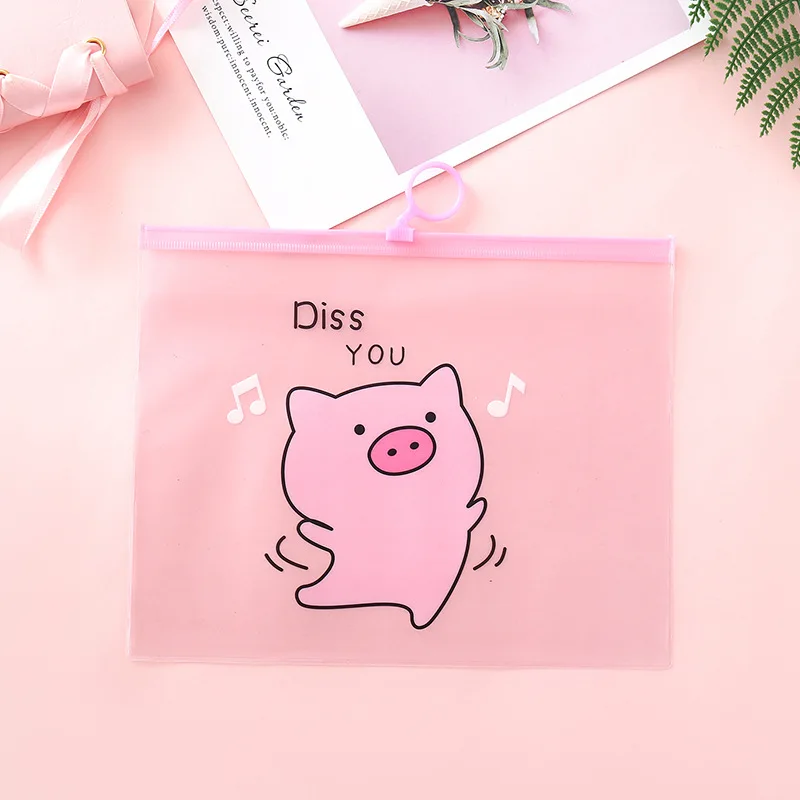 Dancing pig Папка маленькая свежая прозрачная матовая розовая свинка для хранения прозрачный пенал сумка для файлов из ПВХ Студенческая сумка для канцелярских принадлежностей пенал - Цвет: Dancing pig