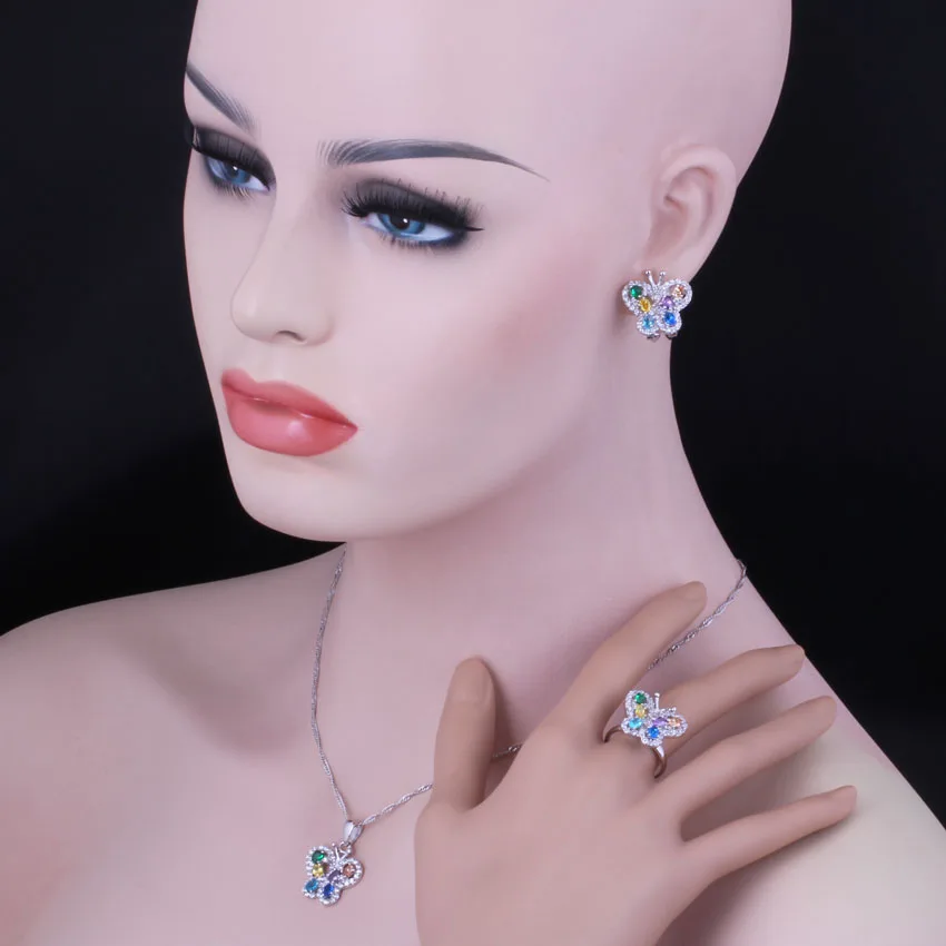 Бабочка Multigem разноцветный Кубический Цирконий 925 стерлингового серебра