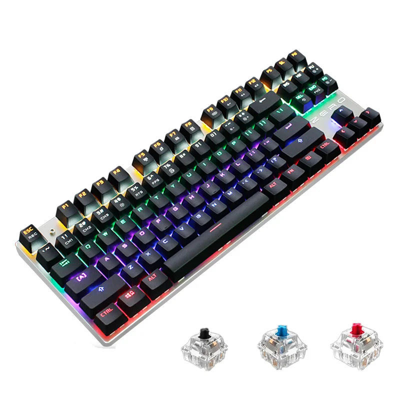 Zero подсветкой Механическая игровая клавиатура 87/104 ключей синий/черный/красный