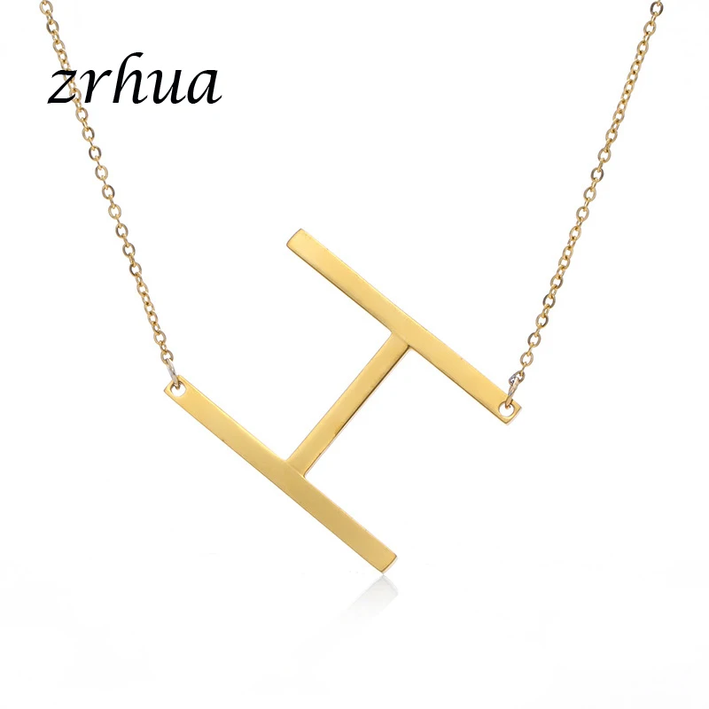 ZRHUA Gold A-Z large Initial Letters Alphabet Stylish Charm Big Letter Script Name Pendant Monogram Necklace for Women Gift | Украшения и