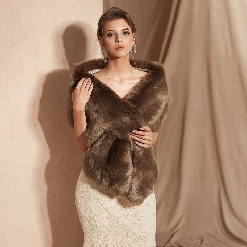 Forevergracedress элегантные мягкие осень-зима искусственного меха невесты свадебное Обёрточная Бумага Куртки-болеро Свадебные пальто шали шарфы PJ315