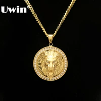 mens hip hop jewelry iced out gold color fashion bling bling lion head pendant men necklace gold color for giftpresent