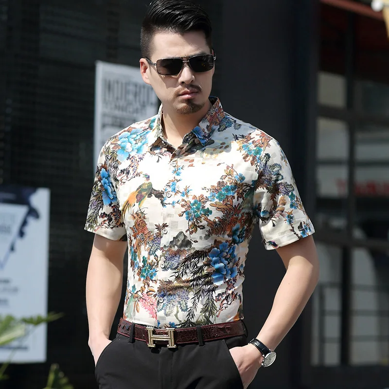 Batmo 2017 new arrival summer cotton printed casual Short slevees shirt men fashion men's plus-size M to 7XL 6923 | Мужская одежда