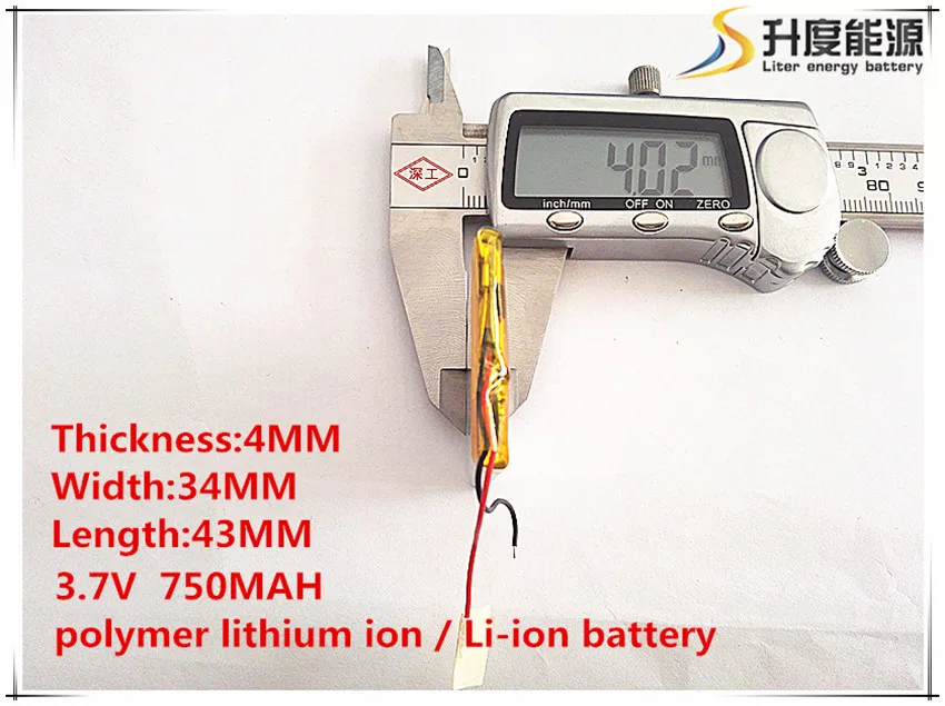 

3.7V 750mAh 403443 Lithium Polymer Li-Po li ion Battery cells For Mp3 MP4 MP5 GPS mobile bluetooth