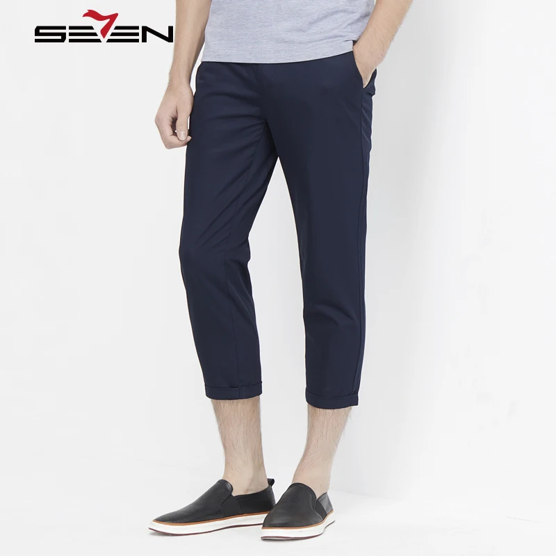 

Seven7 Brand 2019 Arrival Pants Male Calf Length Casual Straight Trousers Pencil Pants For Men Cotton Summer Mens Candy Color