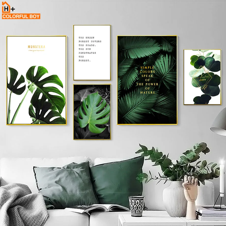 

Fresh Monstera Palm Leaf Green Quotes Wall Art Canvas Painting Nordic Posters And Prints Plant Wall Pictures For Living Room