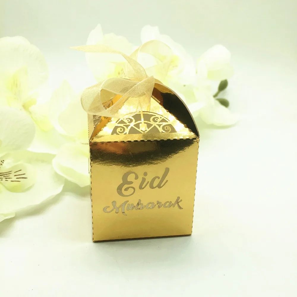 50 шт. золотой серебряный Eid Мубарак коробка конфет исламский мусульманский
