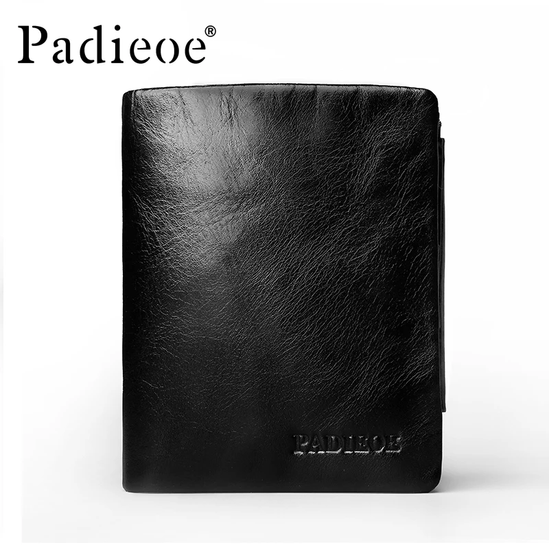 Padieoe Crazy horse кошелек из натуральной кожи с тремя сложениями мужской черный