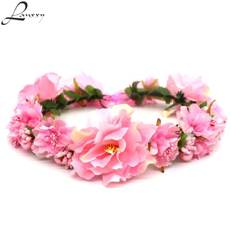 Ланксси 2018 Новый модный розовый цветок повязки на голову для женщин для свадебных аксессуаров для волос, регулируемая повязка для волос.