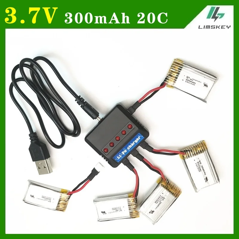 

5pcs/set 3.7V 300mAh 20C For Eachine E55 FQ777 FQ17W Battery charger sets With 1 to 5 Charger Cable For RC Quadcopter Spare Part