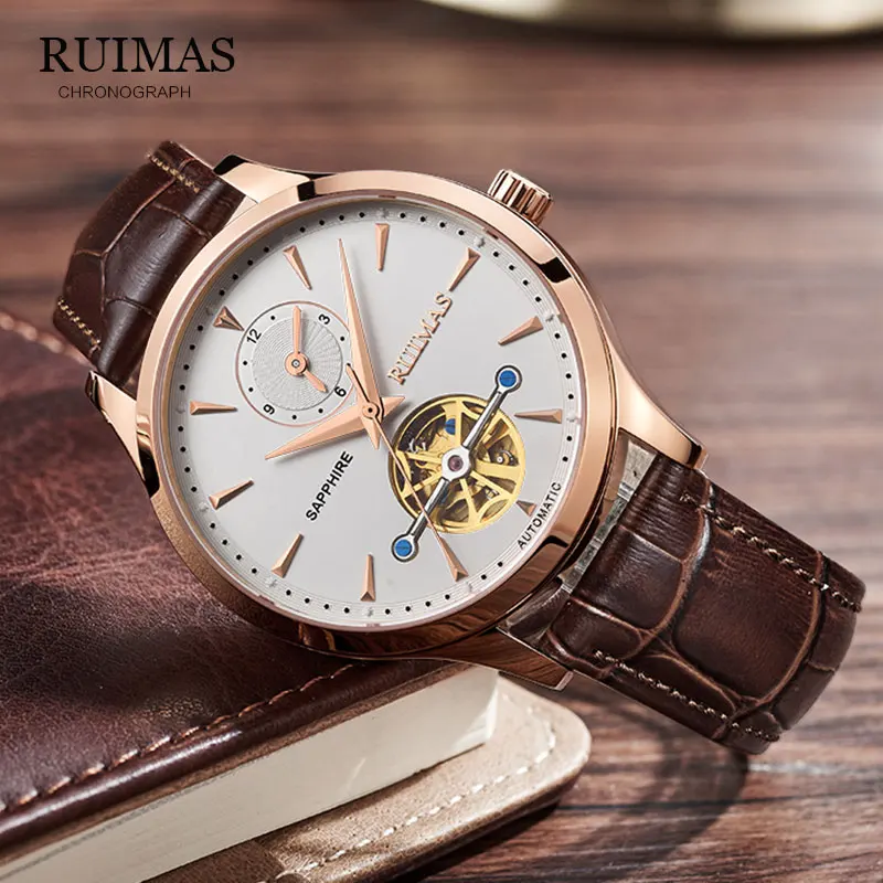 Механические часы RUIMAS Skeleton Tourbillon мужские автоматические Классические наручные